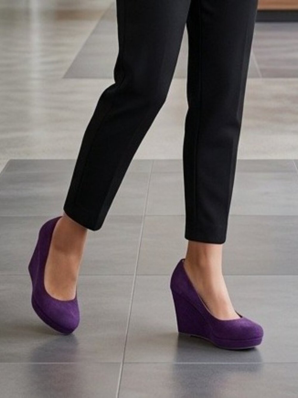 Womens Platform Wedge Shoes Suede High Heel Size 6 Purple